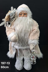 Figurină decorativă Moș Crăciun alb cu lampă și cadouri - 60cm